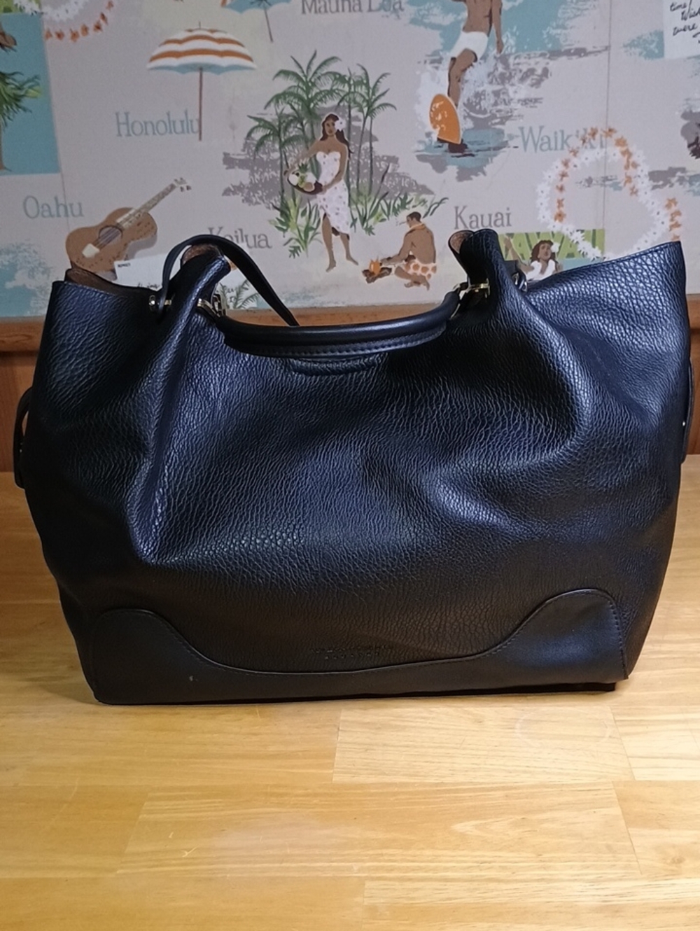 Sondra Roberts Squared Black Pebble Faux Leather Tote